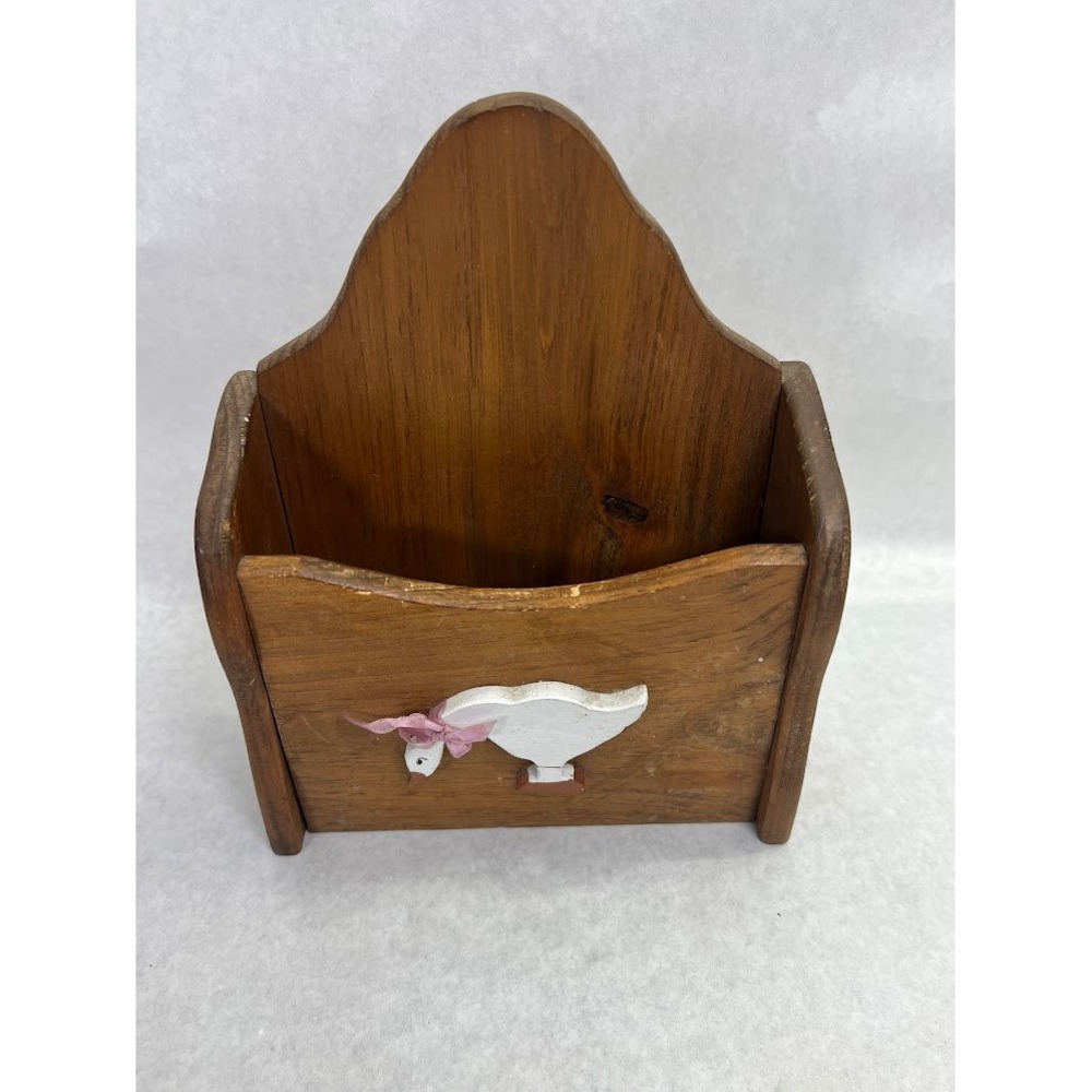 Vintage Wood Wall Pocket Letter Holder Country Goose Farmhouse Mail Organizer